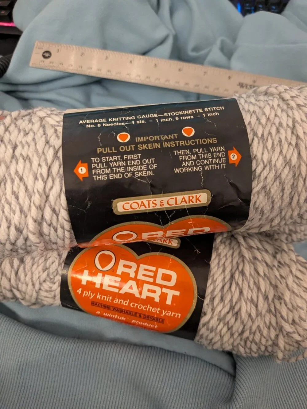Vintage Red Heart Wintuk Ragg Gray Marled 4 Ply Yarn Lot of 3 Dye Lot 1088